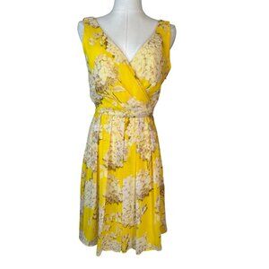 Trina Turk Size 4 Yellow Floral Wrap Dress100% Polyester V-Neck Lightweight